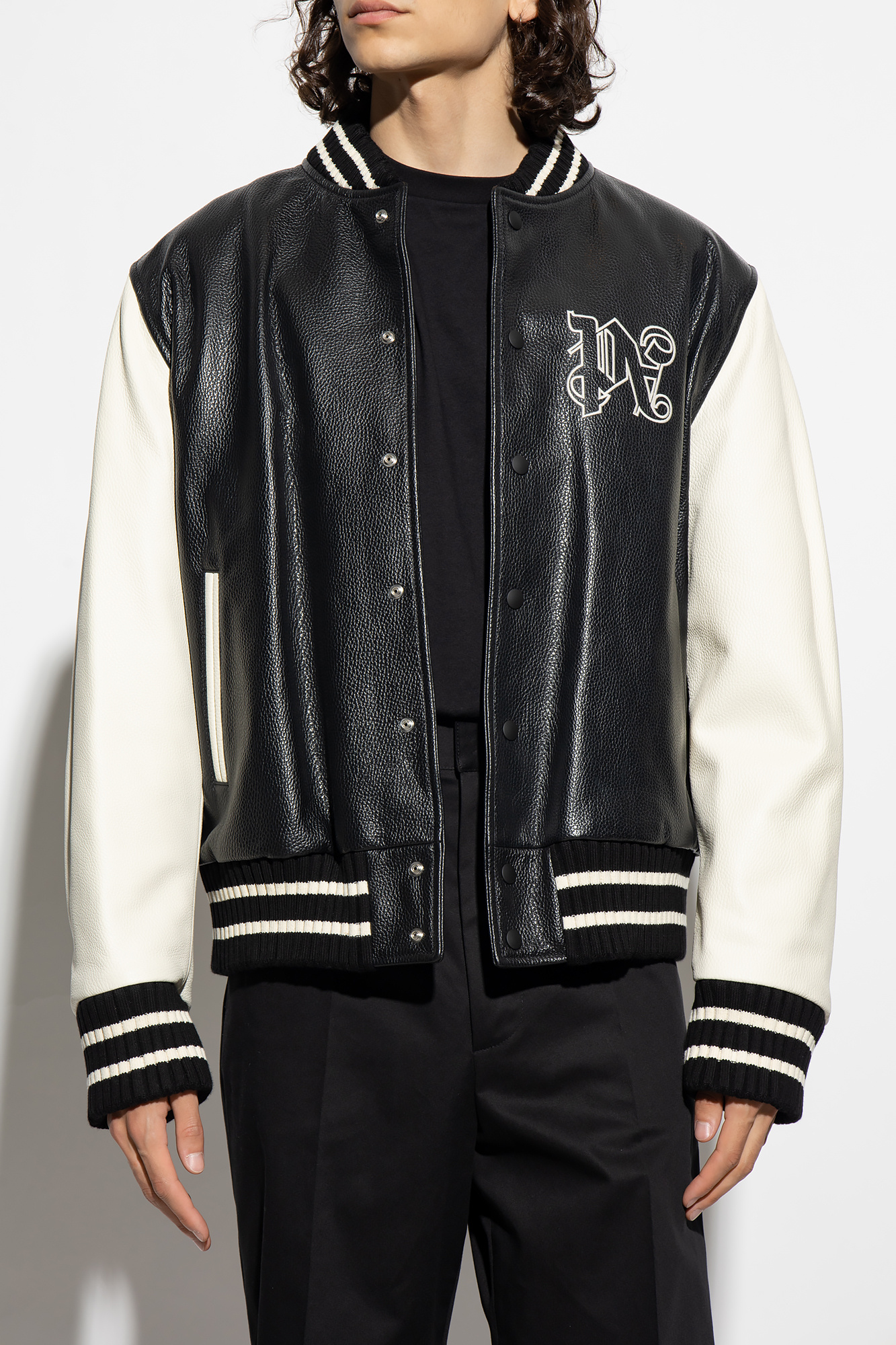 Black Leather bomber jacket Palm Angels - IetpShops Brazil - Jejia